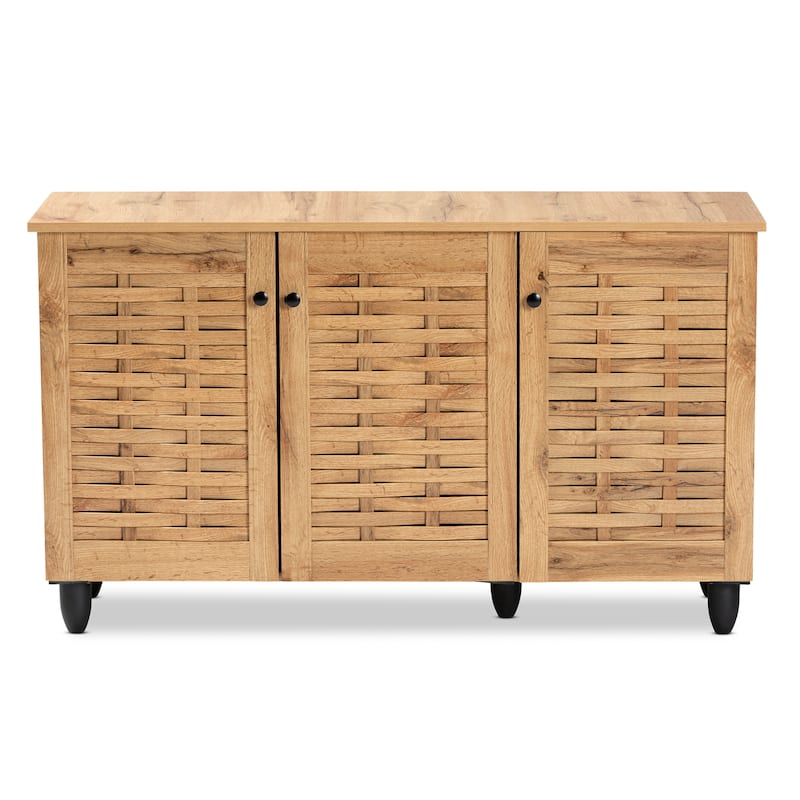 Winda Modern Oak Brown Finished Wood 3-Door Shoe Cabinet
