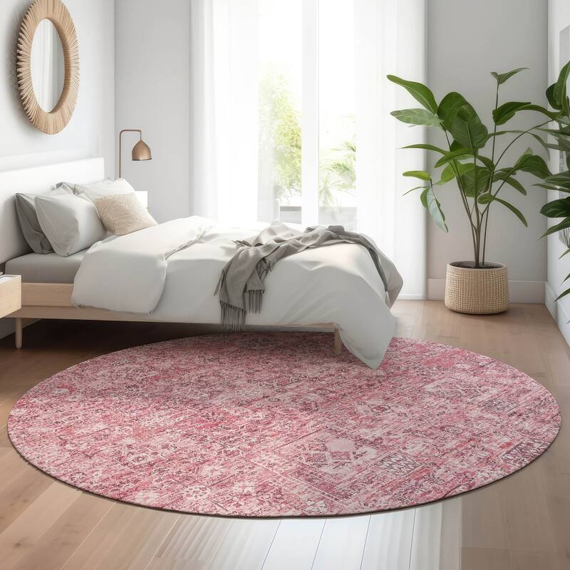 Premium Washable Super Soft Vintage Traditional Mayfield Rug - Pink - 8' x 8'