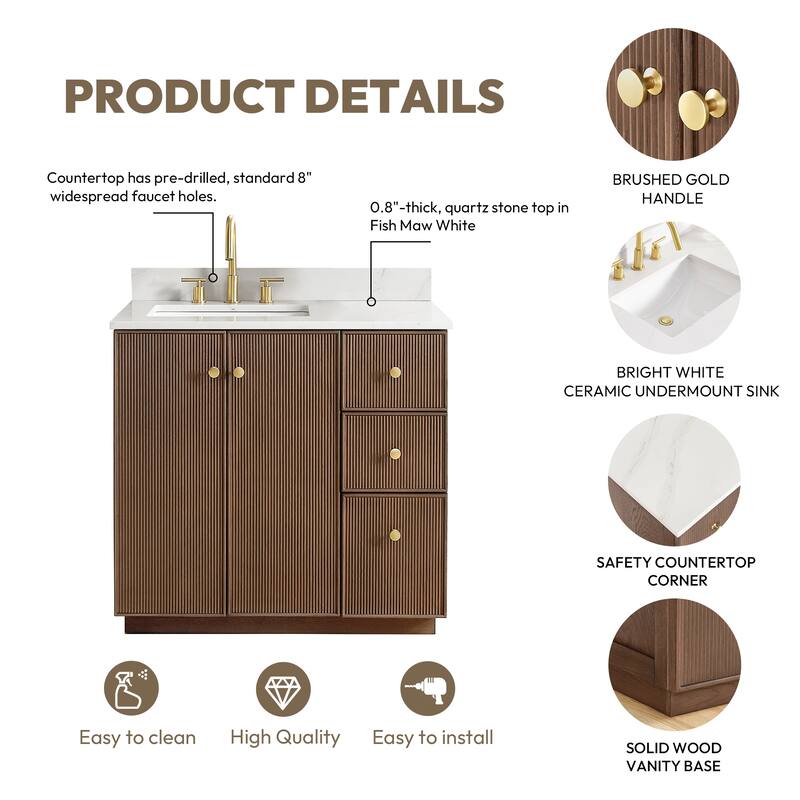 Oza Bath Vanity with Quartz Stone Top and Mirror