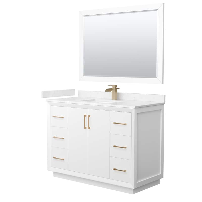 Wyndham Collection WCF414148S-VCA-UNSM46 Strada 48" Free Standing - White / Carrara Cultured Marble Top / Satin Bronze - Painted