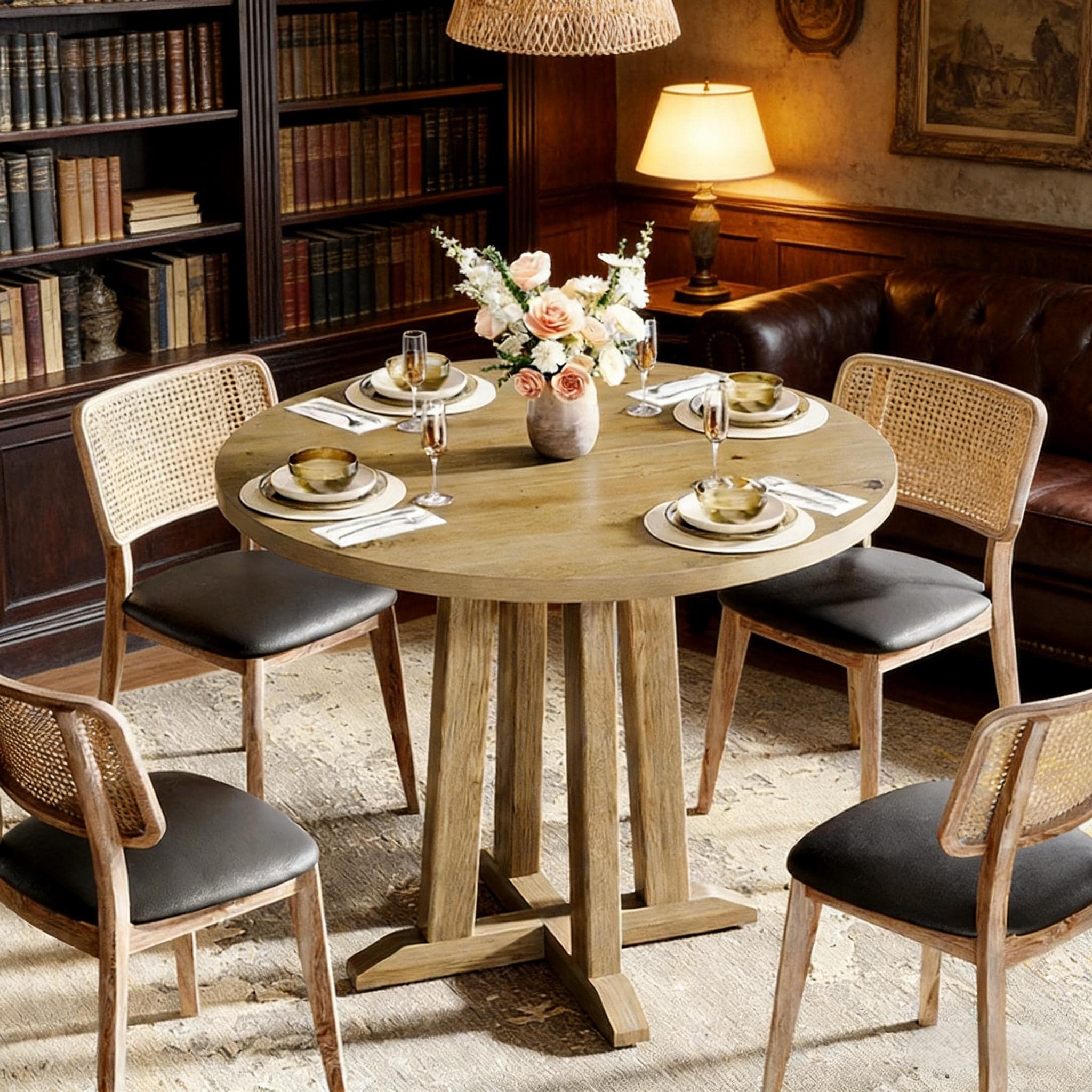 31.5" Compact Round Dining Table with Cross Base, Modern Wood Kitchen Table, Casual Coffee Table Greeting Table