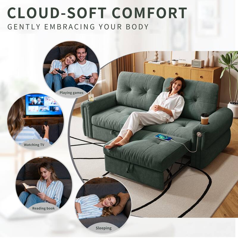 GDFStudio - Chenille Convertible 2-Seater 74" Sofa Bed