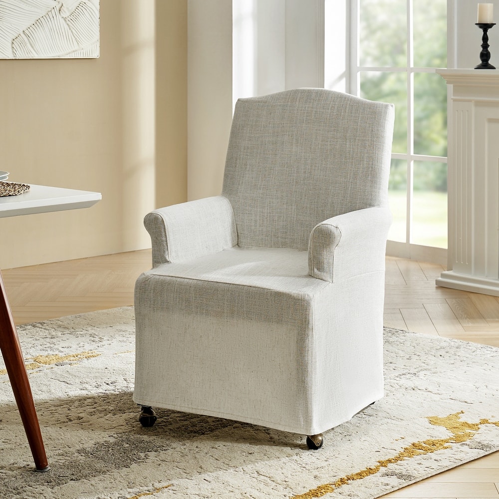 Alethea Upholstered Slipcover Arm Dining Chair with Soild Wood Legs by HULALA HOME