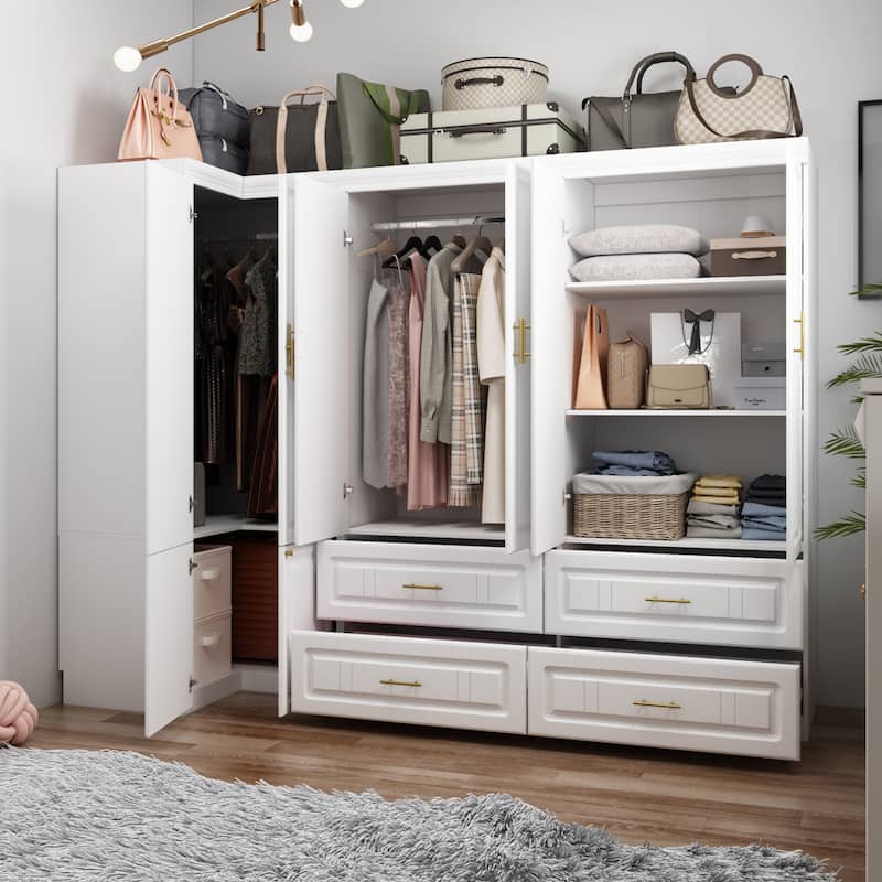 93.9"H/74.2"H Armoires Wardrobe Closet Cabinet Hanging Drawers Storage