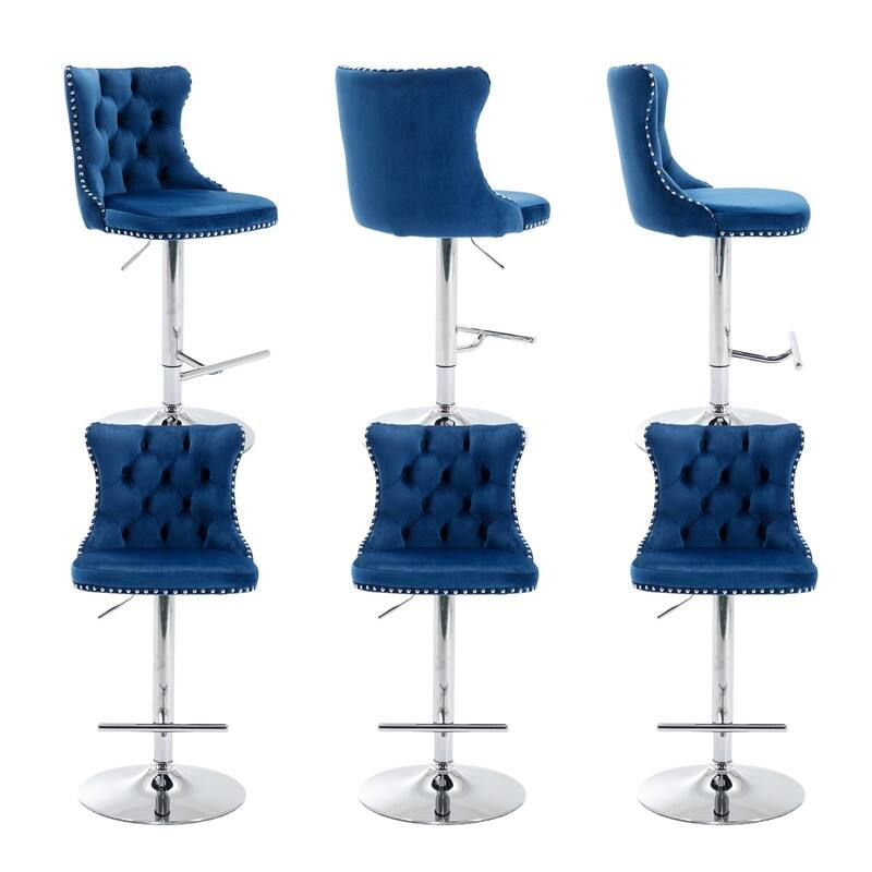 Velvet Upholstered Nailheads Tufted Swivel Bar Stools (Set of 6)