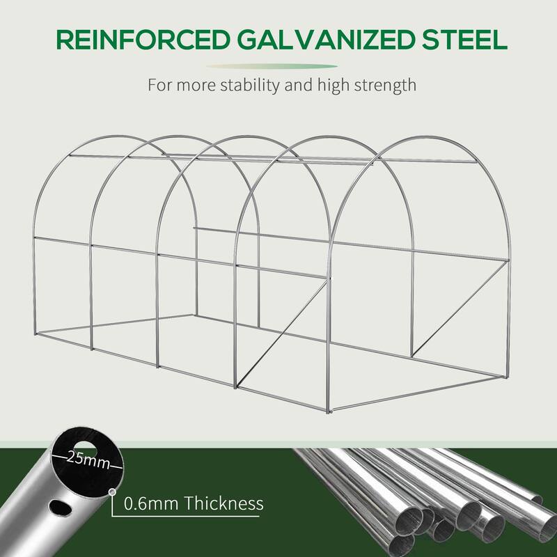 UV-Resistant Walk-in Tunnel Hoop Greenhouse, Plant Shed with Roll-Up Zipper Door & Mesh Windows Gardening Plant Hot House
