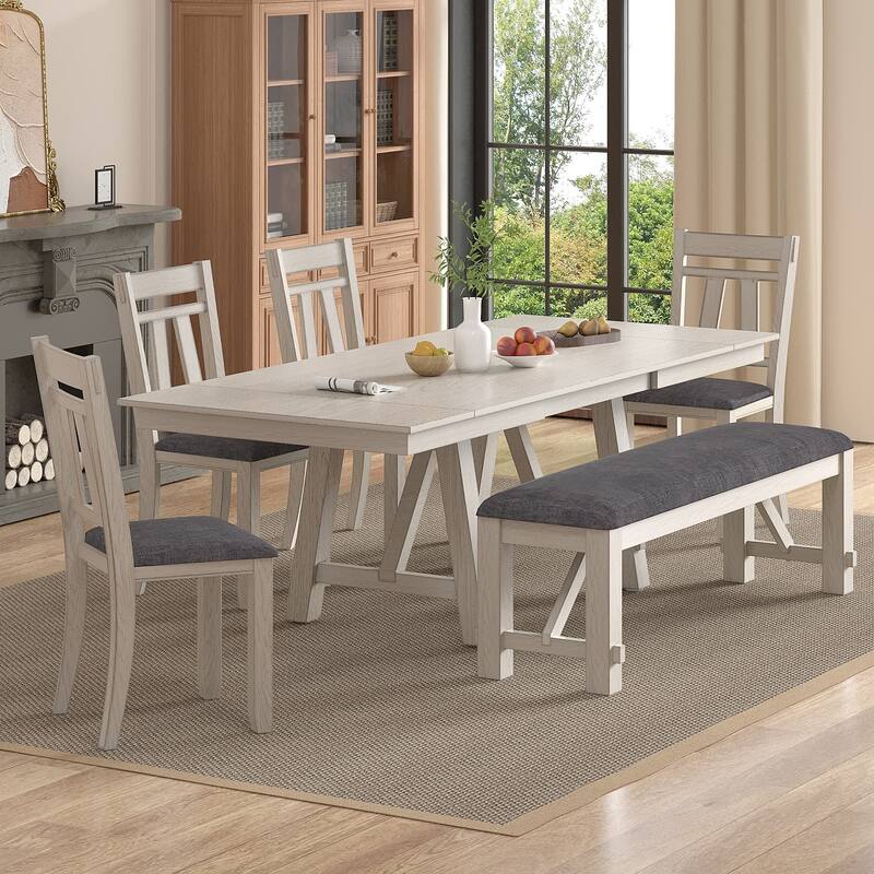 VECELO Solid Wood Dining Chairs with Linen Fabric Seating, Dining Chairs Set of 2/4/6 - Set of 4