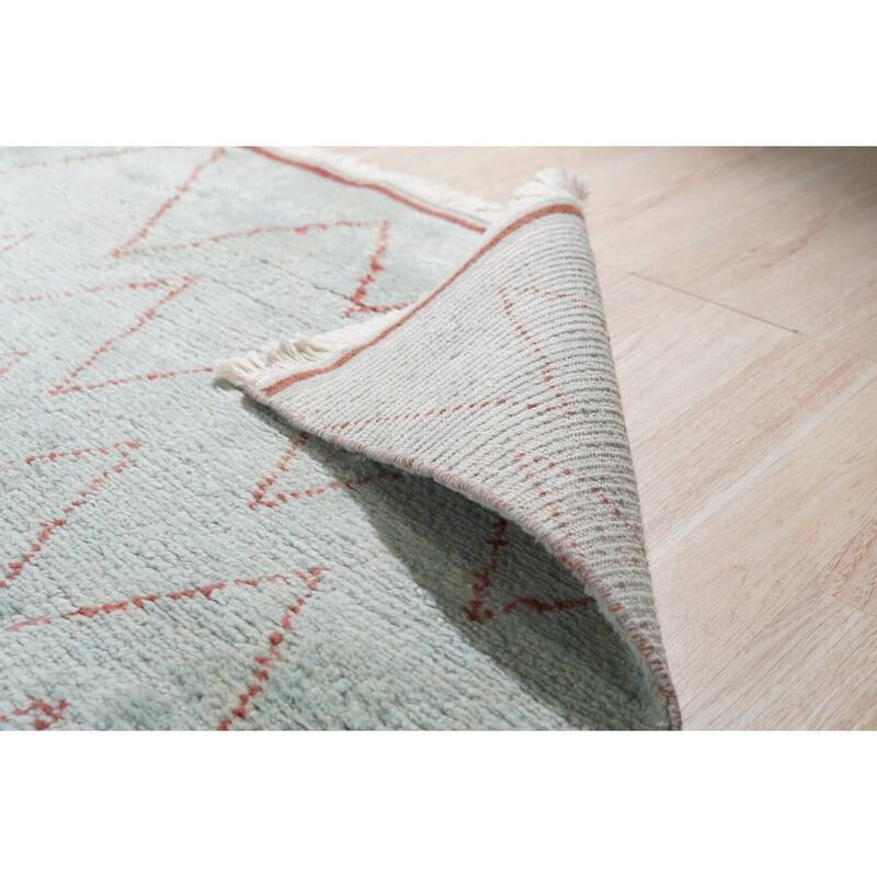 Light Blue Hand-Knotted Wool Moroccan Rug, 9' x 12', plush elegant floor accent - L