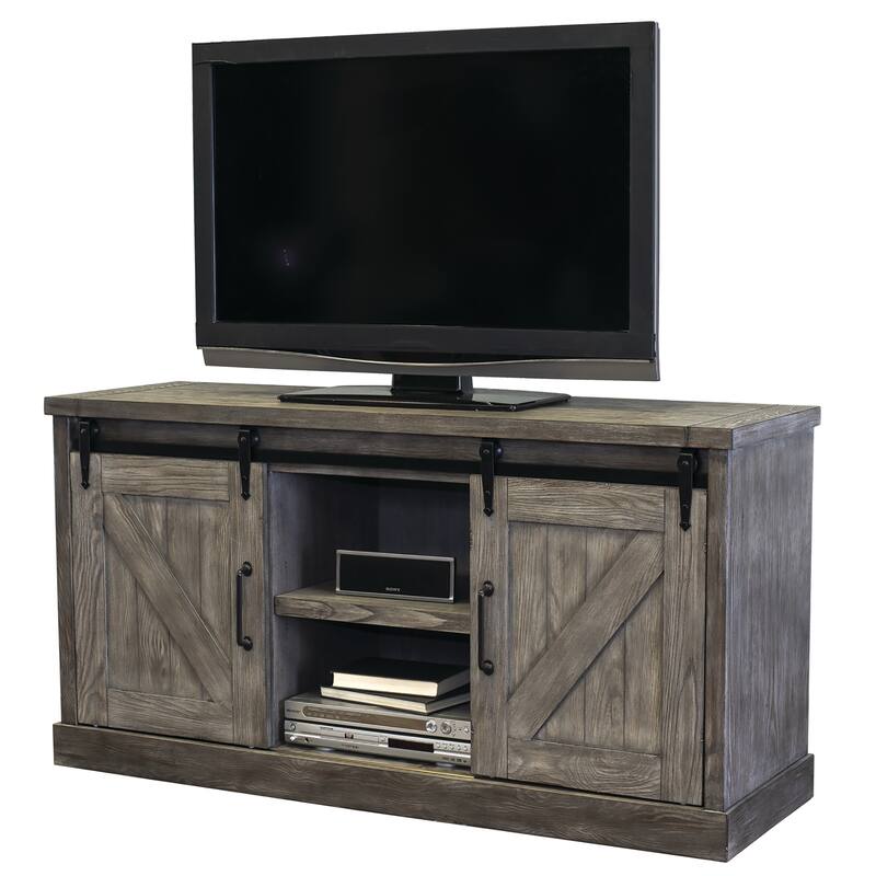 Avondale 60" TV Console, Barn Door Entertainment Stand, Wood Accent Cabinet, Brown - 60 W x 31 H x 19 D - Grey
