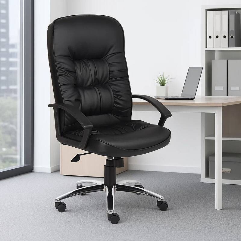 Mala High Back Office Chair, Black Faux Leather, Spring Tilt Mechanism