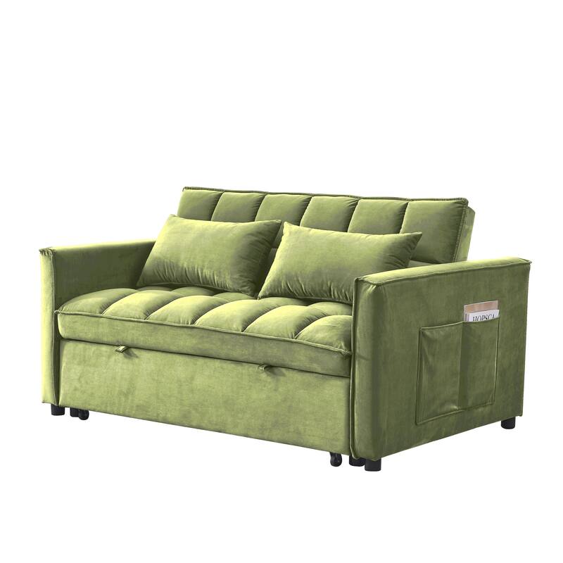 3-in-1 Convertible Sleeper Sofa Bed, 3-Position Adjustable Backrest, 2-Seater, Velvet Green 54" Wide