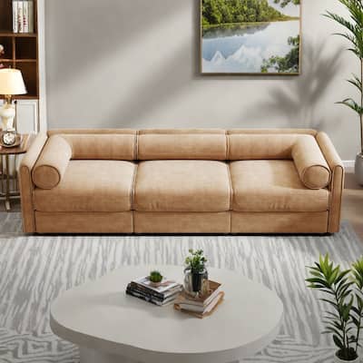 109" 3-Seat Chenille Sofa with Storage Compartment, Cylindrical Backrest and Modular Design