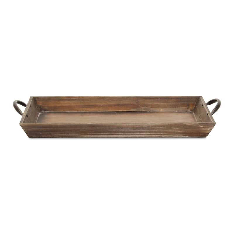 HomeRoots 19" Brown Wood Handmade Serving Tray With Handles