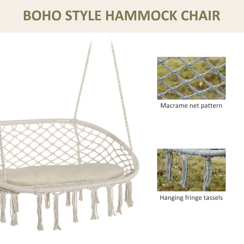 Steel Frame 2-Person Macrame Hammock Chair with Includes Cushion and 704lb Capacity
