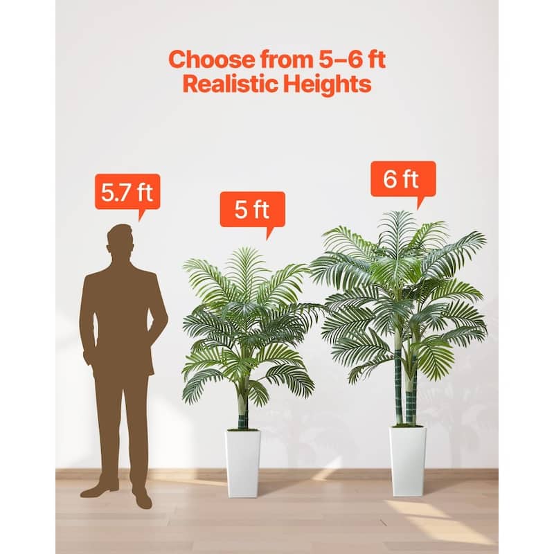 Thick-Trunk Areca Palm Artificial Tree with Green Leaves in White Planter for Home or Office Decor