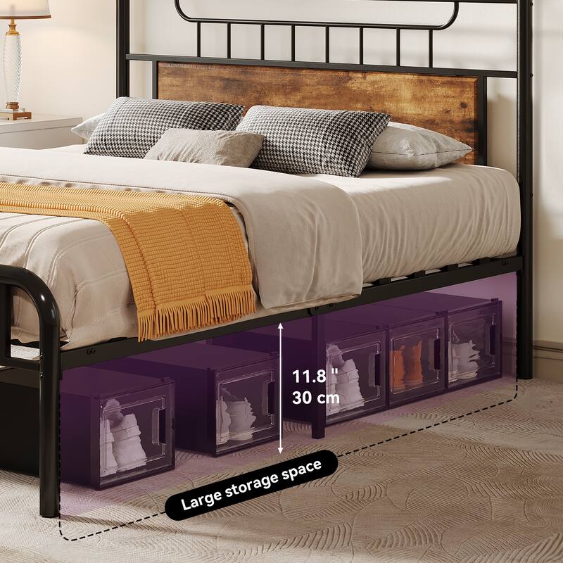Moasis Queen Size Platform Bed Frame with Headboard & Footboard Full Bed Frame with Storage Space Under Frame