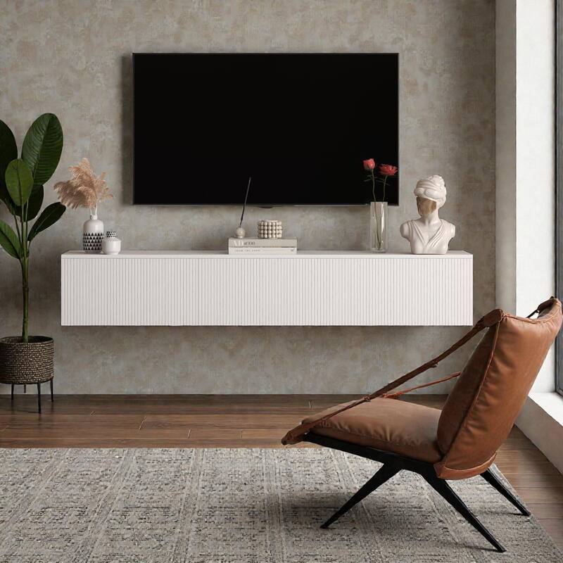 69" Wall Mounted Floating TV Console with LED Lighting, Modern Media Cabinet for 55 60 65 Inch TVs, Large Storage Shelf