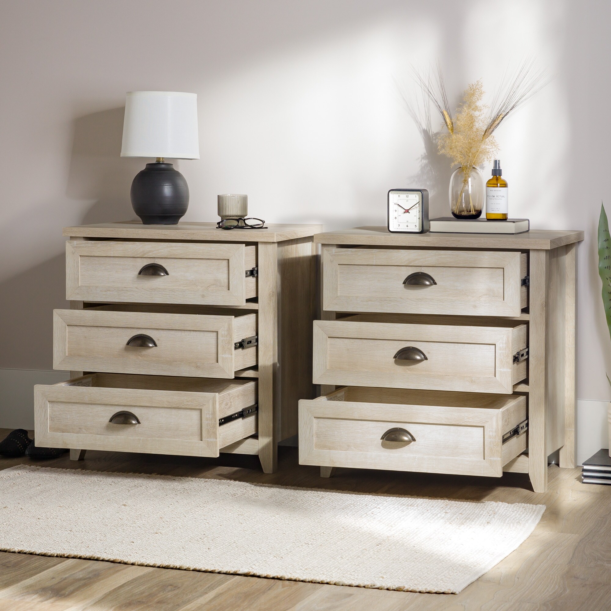 Middlebrook 3 Drawer Farmhouse Nightstands Set of 2 On Sale