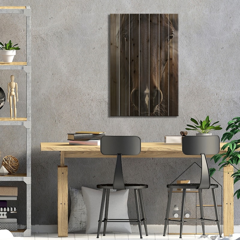 Dark Horse Print On Wood by Monika Strigel - Multi-Color