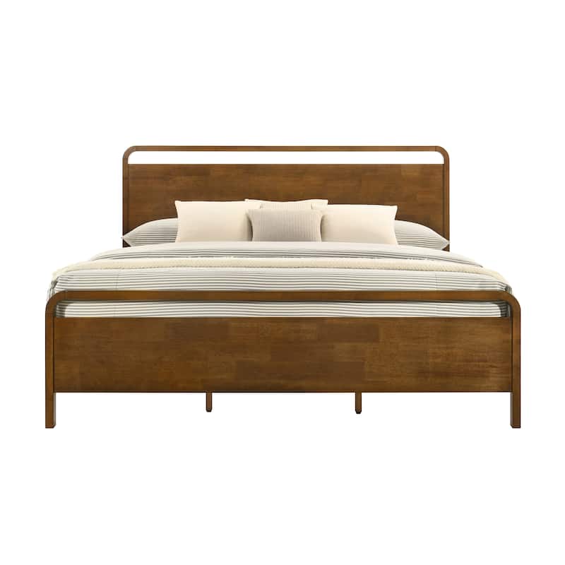 Roundhill Furniture Eldren Wood Bedroom Set, Platform Bed with Dresser, Mirror, Two Nightstands, Chest in Walnut Finish