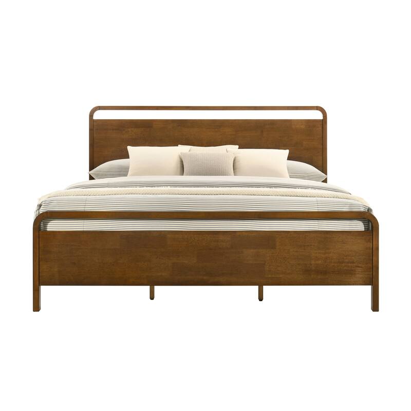 Roundhill Furniture Eldren Wood Platform Bed in Walnut Finish, King