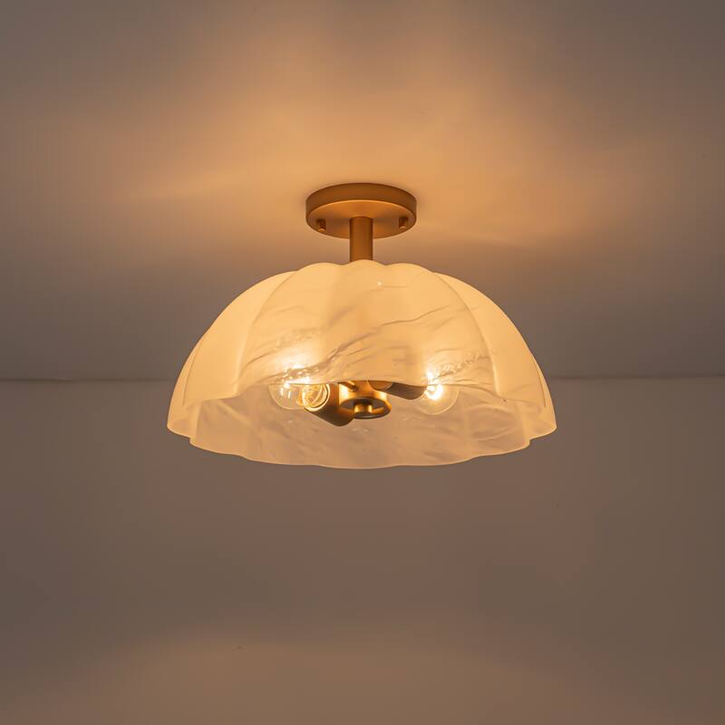 2-Light Cloudy Glass Semi Flush Mount