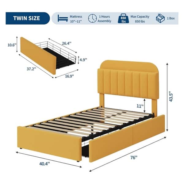 dimension image slide 12 of 13, Garvee Bedroom Boucle Platform Bed Frame, Storage Headboard, 2 Drawers