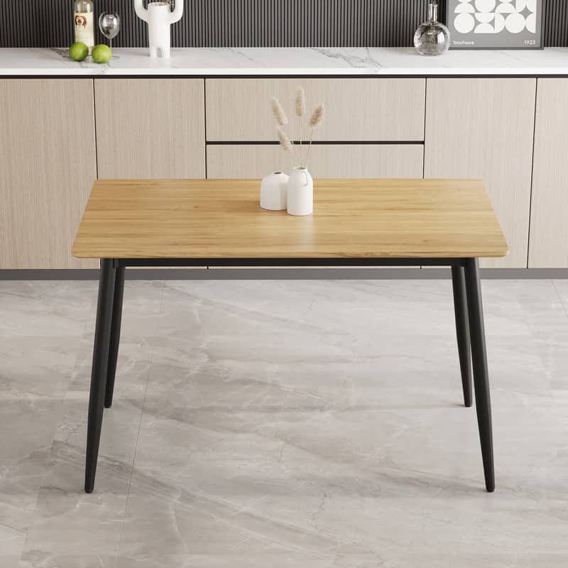 Modern Minimalist Dining Table with Black Metal Legs - Seats 6