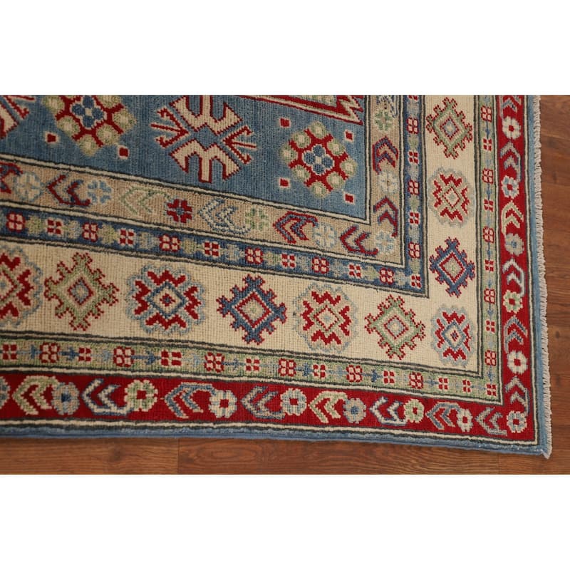 Blue Kazak Oriental Area Rug Handmade Floral Wool Carpet - 4'11" x 6'10"