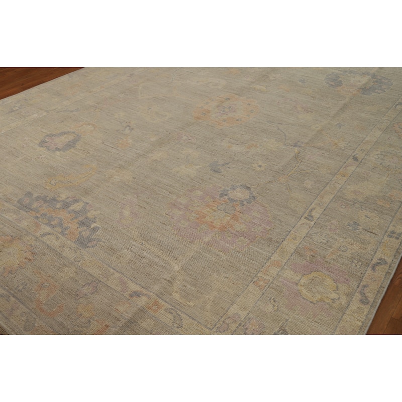 Hand Knotted Oriental 100% Wool Carpet Transitional All-Over Beige & Ivories Oushak Area Rug - 12' 4'' X 9' 0''