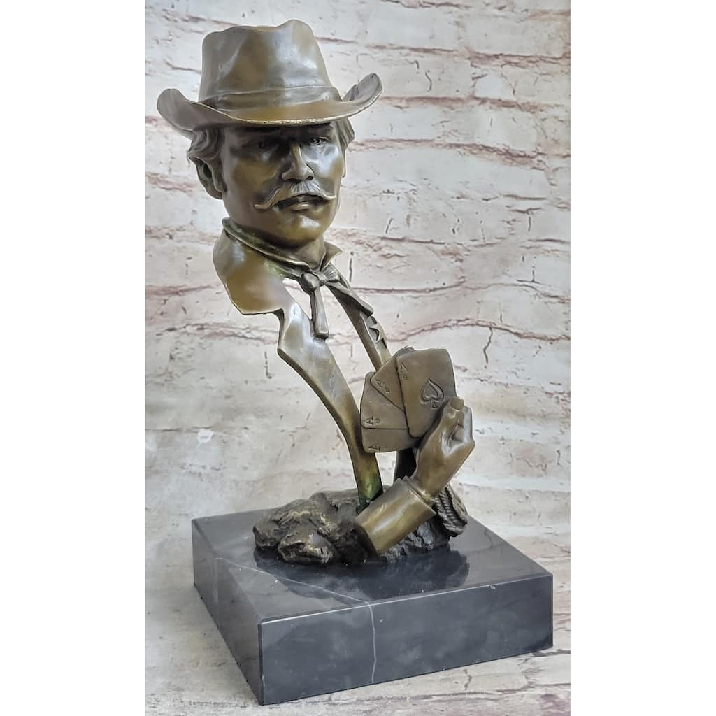 Doc Holiday Playing Cards Gambling Wild West Ok Corral Bronze Statue Sculpture Figure