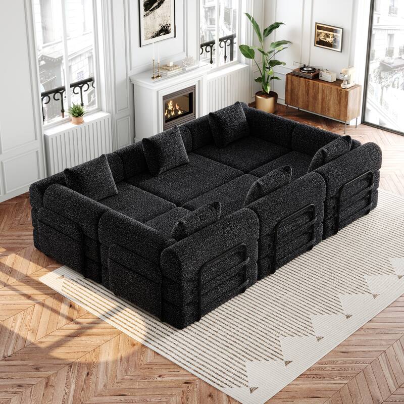 Freely Combined Modular Chenille Folding Sofa with Storage Pockets