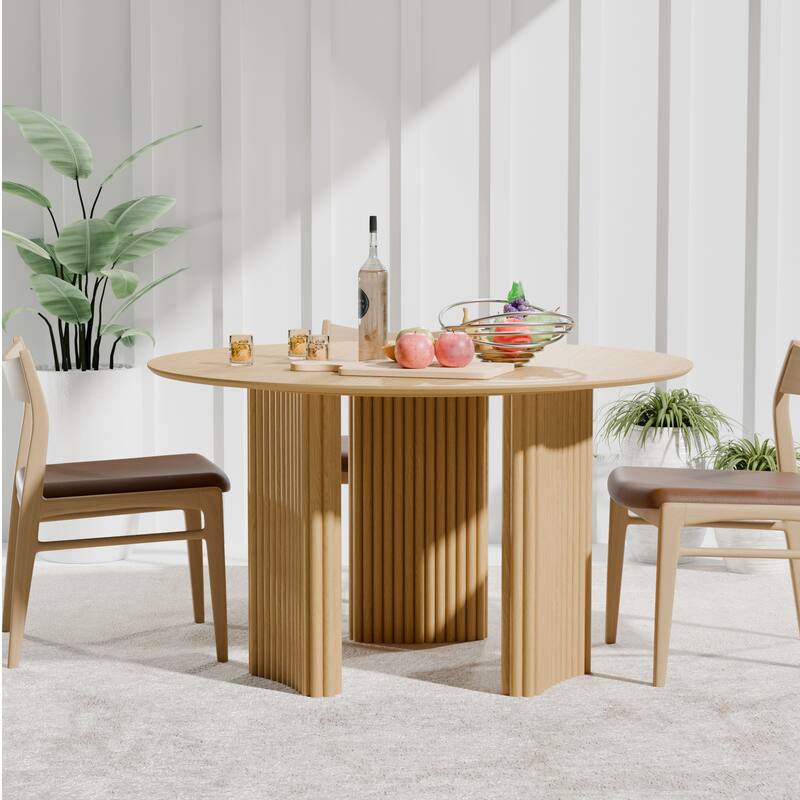 Dovelina 46" Modern Round Dining Table with Artistic Fluted Base & Safe Rounded Edges for Family