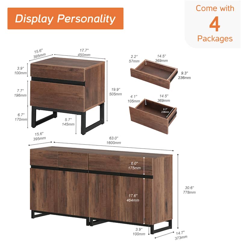 Modern TV Stand for TVs up to 70 Inches, 4-in-1 Entertainment Console with Storage Cabinets and 2 End Table, Media Cabinet