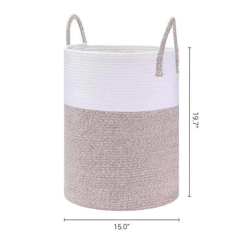 Woven Storage Bin with Handles, Shelf Closet Storage Basket Organizer Bin for Blankets, Clothes, Shoes in Living Room Home Decor - White/Brown