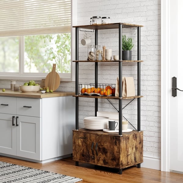 Rustic Brown 4-Tier Bakers Rack with Wood Cabinet - On Sale - Bed Bath ...