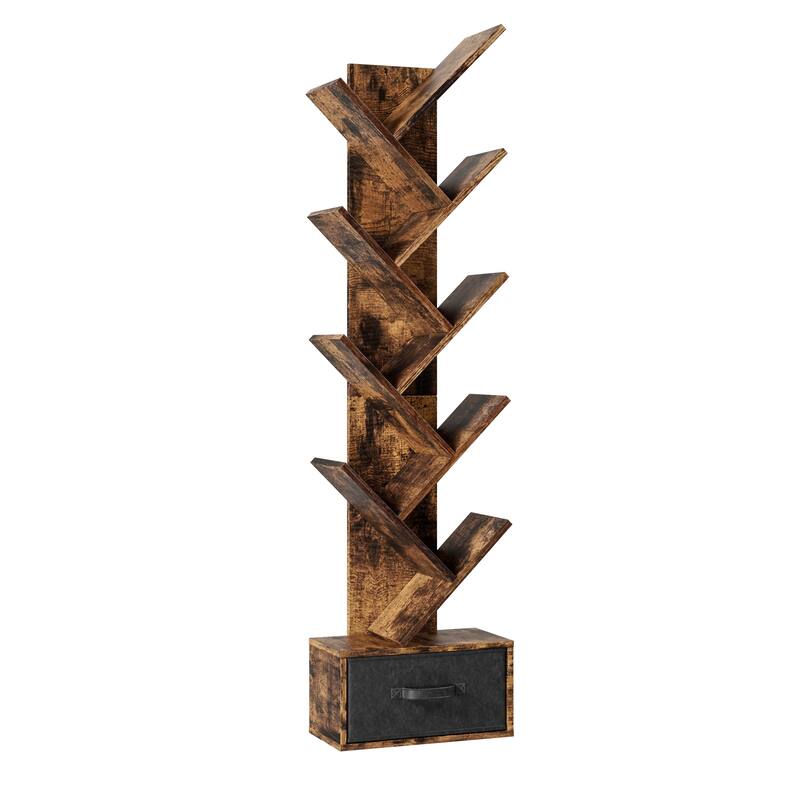 9 Tier Tree Bookshelf with Drawer Bookcase, Modern Book Storage, Free Standing Tree Bookcase, Utility Organizer Shelves