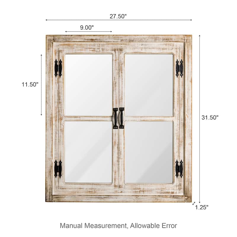 35"H Farmhouse Wooden Barn Doors Window Frame Mirror Wall Decor by Glitzhome