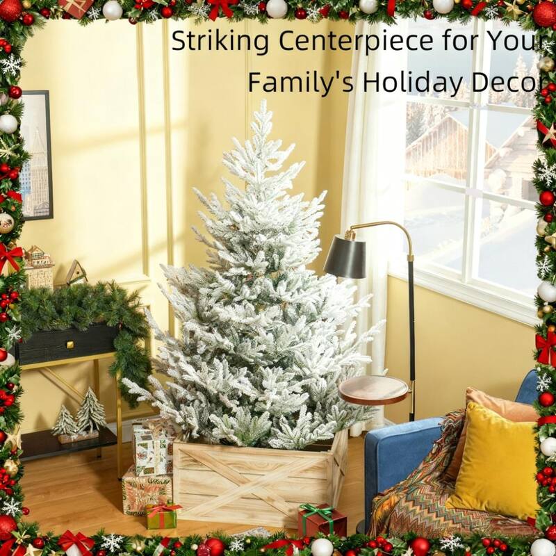 Flocked Hinged Xmas Tree, Artificial Christmas Tree with 795 Tips, Steel Base, Auto Open - Green