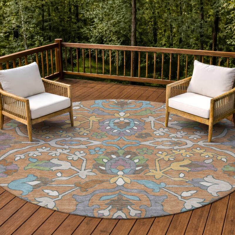 Machine Washable Indoor/ Outdoor Traditional Blanca Chantille Rug - Copper - 8' x 8'