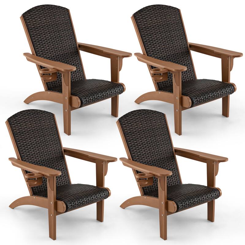 Gymax Set of 4 Adirondack Chair w/ Rattan Padded Seat & Back Wide - Brown