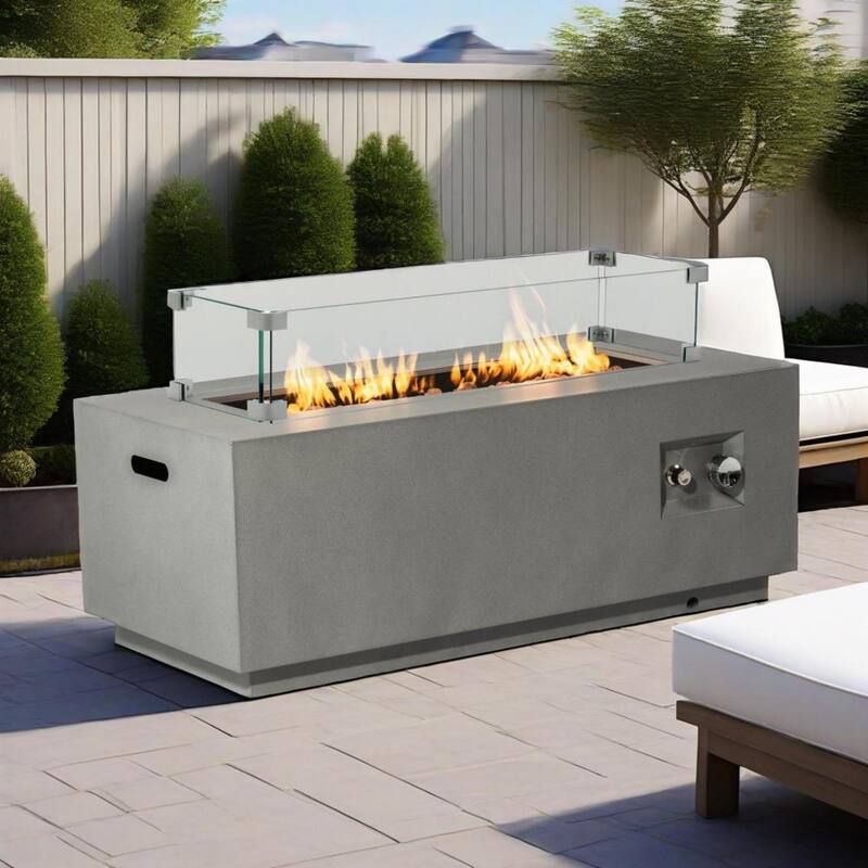 GDFStudio - Mason Combo Outdoor Rectangular Propane Fire Table with Wind Guard and External Tank Holder