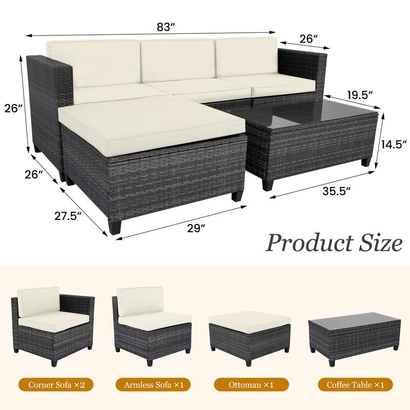 Royalcraft 5 Pieces Wicker Outdoor Sectional Sofa Sets