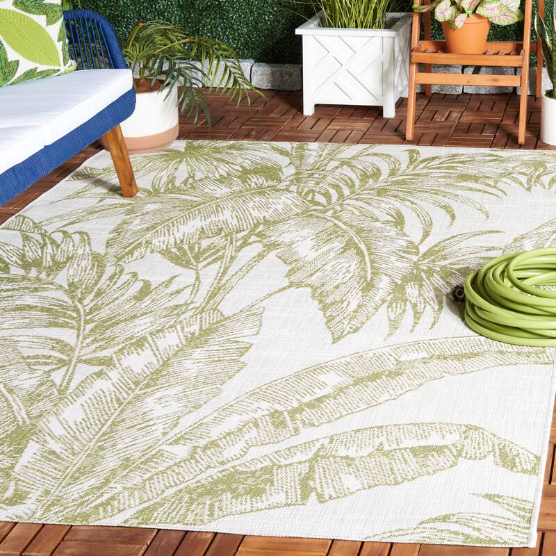 SAFAVIEH Courtyard Neli Transitional Indoor/Outdoor Rug - 4' x 5'7" - Ivory/Green