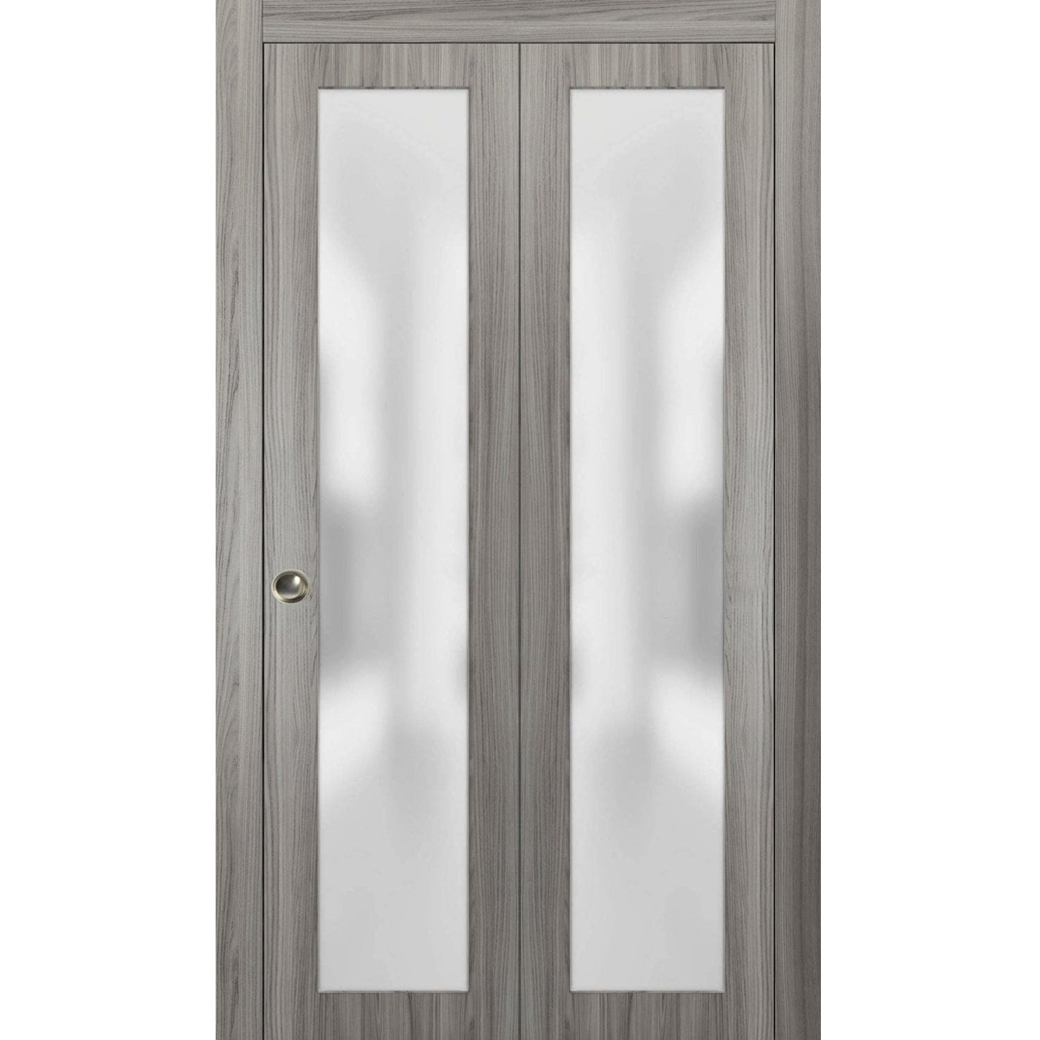 Sliding Closet Bi-fold Doors 18x80 Planum 2102 Oak Frosted Glass Sturdy Tracks Moldings Trims Hardware Set Wood Solid Bedroom