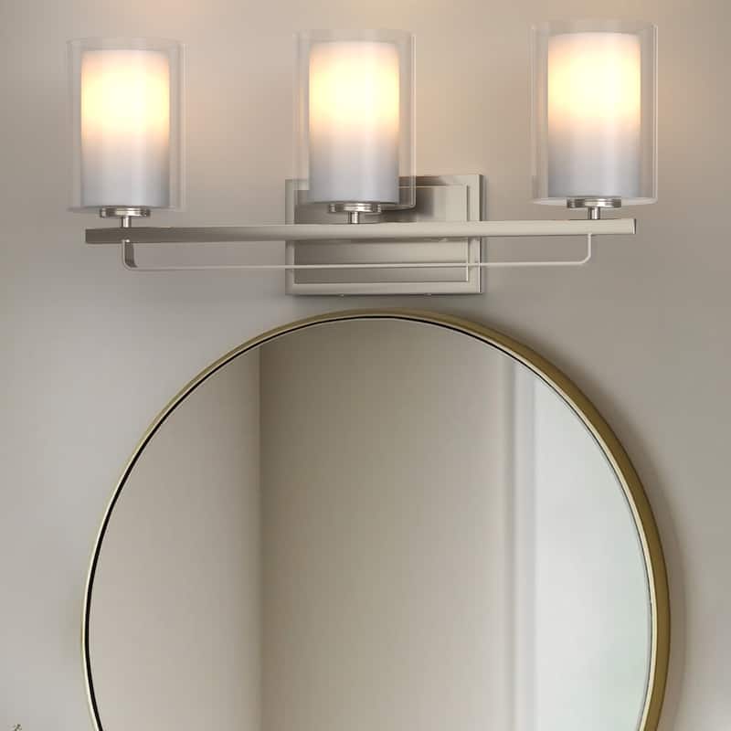 YANSUN 3-Light Wall Sconce Bath Fixture with Clear Glass Shades and Brushed Nickel Finish