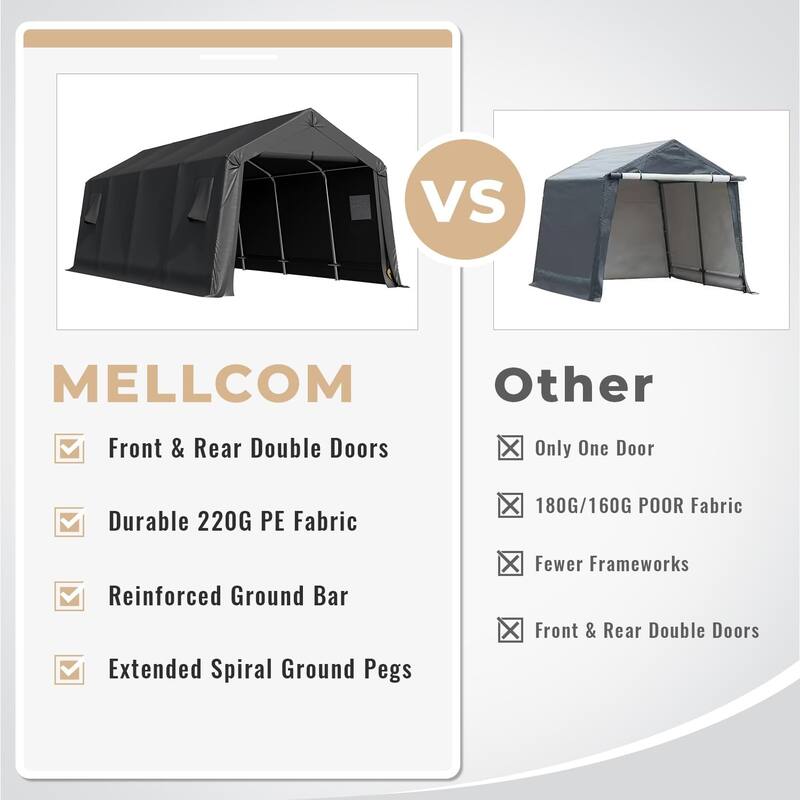EROMMY Portable Garage, Heavy Duty Carport with All-Steel Metal Frame and Round Style Roof