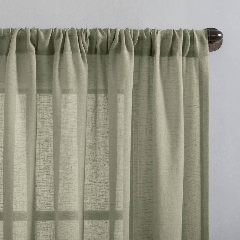Clean Window Crushed Texture Anti-Dust Sheer Linen Blend Curtain Panel, Single Panel