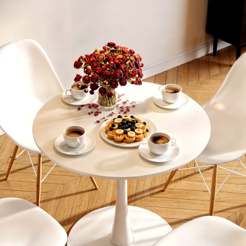 31.5-inch Pedestal Dining Table with Marble Accent Tabletop