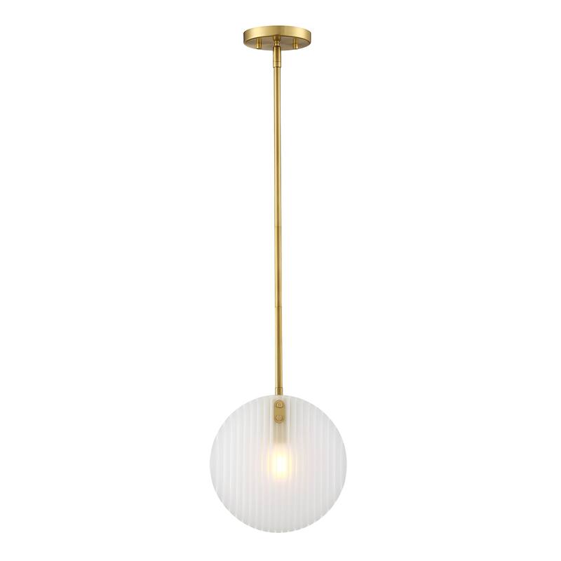 Sky Fall 60 Watt 1-Light Brushed Gold Contemporary Pendant Light with Etched Fluted Glass Shade - 10.75